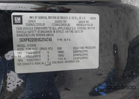 2009 Chevrolet Avalanche 1500 Lt2 из США, поврежденный, VIN 3GNFK22069G254745